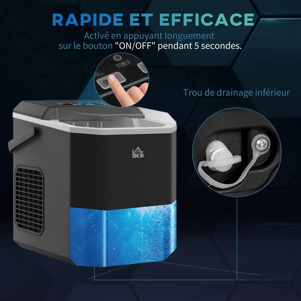 Fabrique à glaçons compacte et automatique noire avec panier et pelle - 9