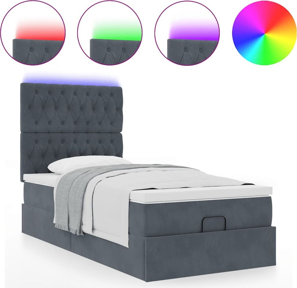 "2026 Aktion"Ottoman-Bett - Einzelbett/Jugendbett mit Lattenrost - mit Matratzen & LEDs - Dunkelgrau 100x200cm Samt - Klassische Betten NeuMöbel89...