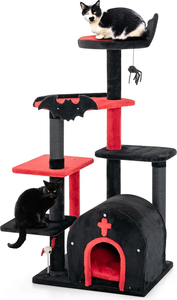 Arbre à Chat 134cm Design Halloween avec Griffoirs Sisal et Grotte