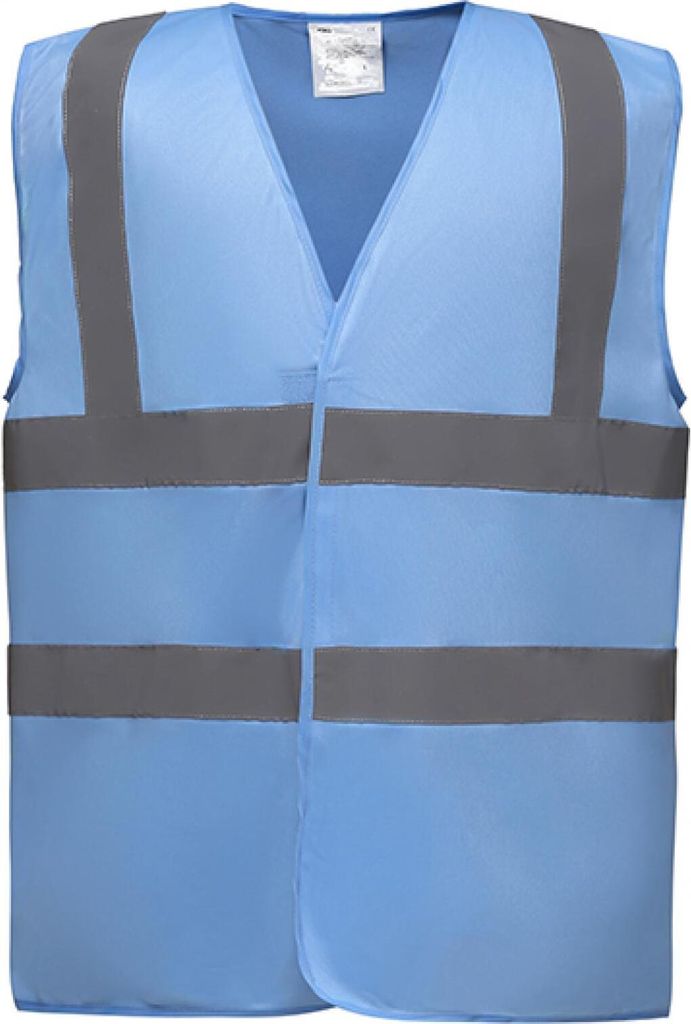YOKO HVW100 | Sicherheitsweste High Visibility 2 Bands & Braces Waistcoat - Farbe: Sky Blue - Größe: L