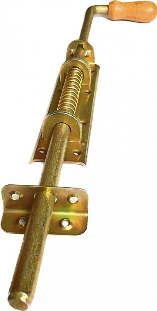 BKshop | Türriegel - Federriegel - 600x50 mm - Gelb Verzinkt - Für Türen und Schränke - Torriegel - WSP 600 - Griff aus Holz