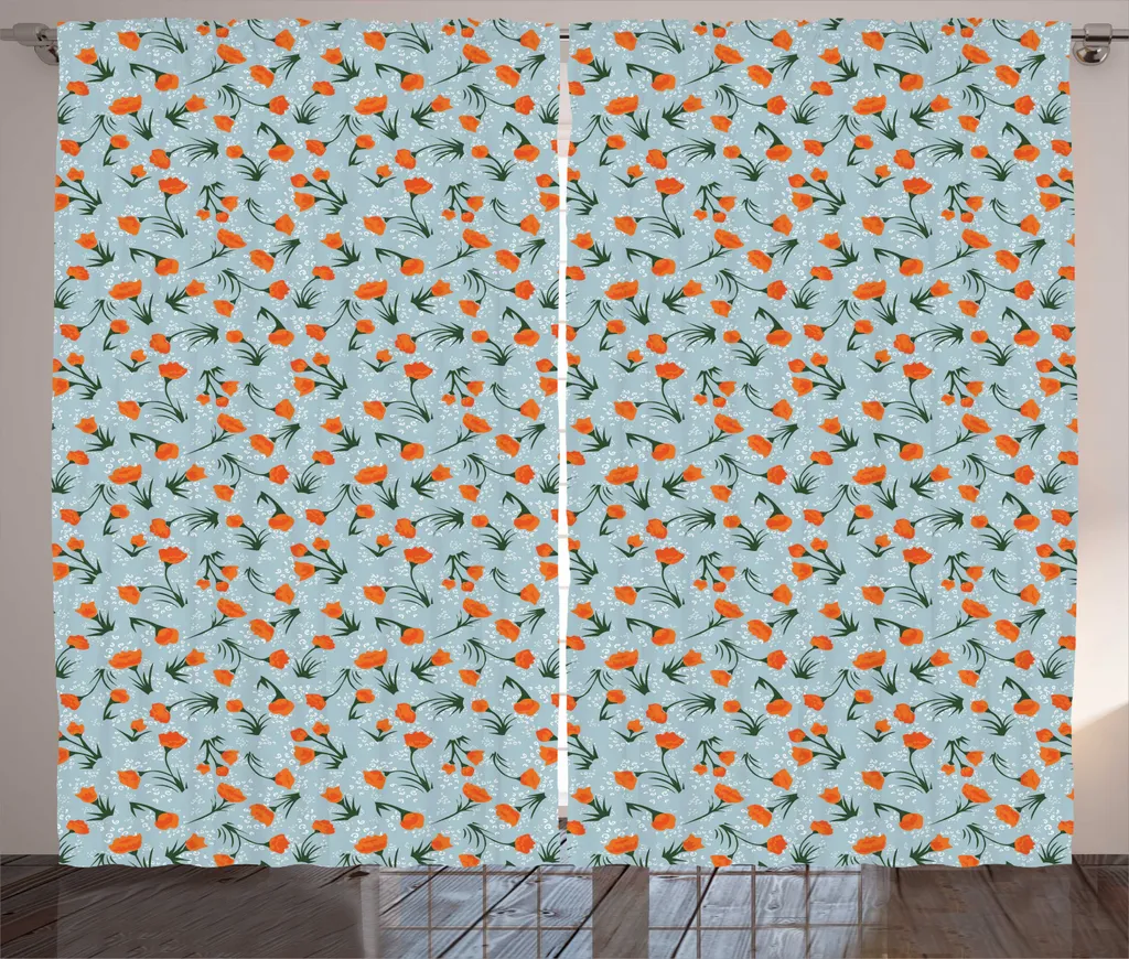 Rideau Occultant Partiel Anti-Regard Fleurs Vintage Bleu 280 x 225 cm