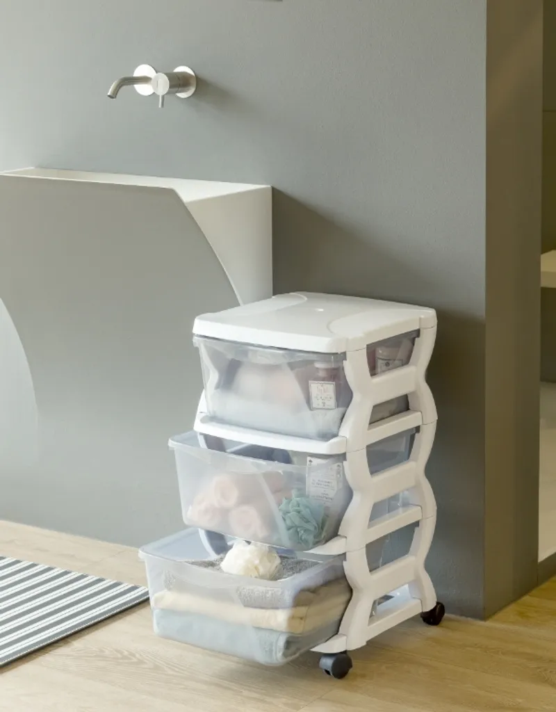 Desserte de Rangement Mobile 3 Tiroirs Transparents et Structure Bleue - 6
