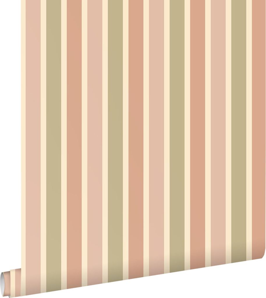 ESTAhome Tapete Streifen Terrakottarosa und Grün 50 x 900 cm