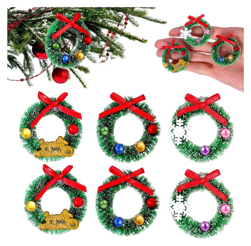 6 Stück Weihnachts-Mini-Kränze: Puppenkranz-Ornamente für Puppenhäuser
