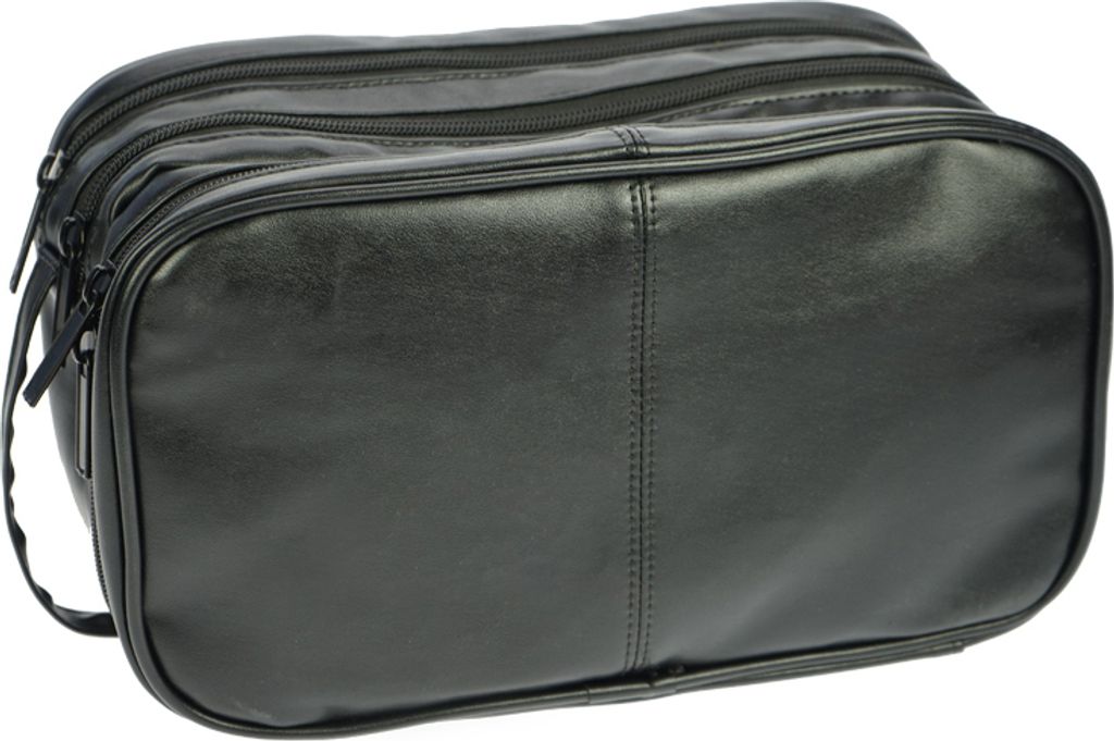 Kulturtasche, Kunstleder, schwarz, Material: PU+Polyester, ca. 29 x 18 x 13 cm