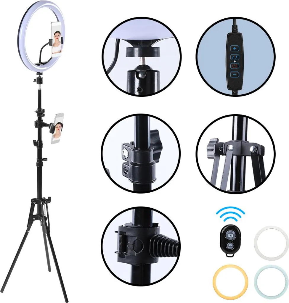 Cercle Lumineux LED 30cm avec Trépied Extensible 160cm et Pince Multisupport