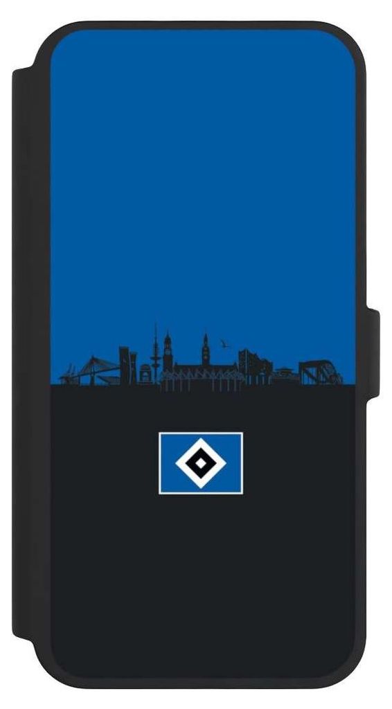 NIVOCASE Klapphülle für Apple iPhone 16 Pro Max Handyhülle aus Kunst Leder NIVOflip schwarz HSV Hamburg Skyline