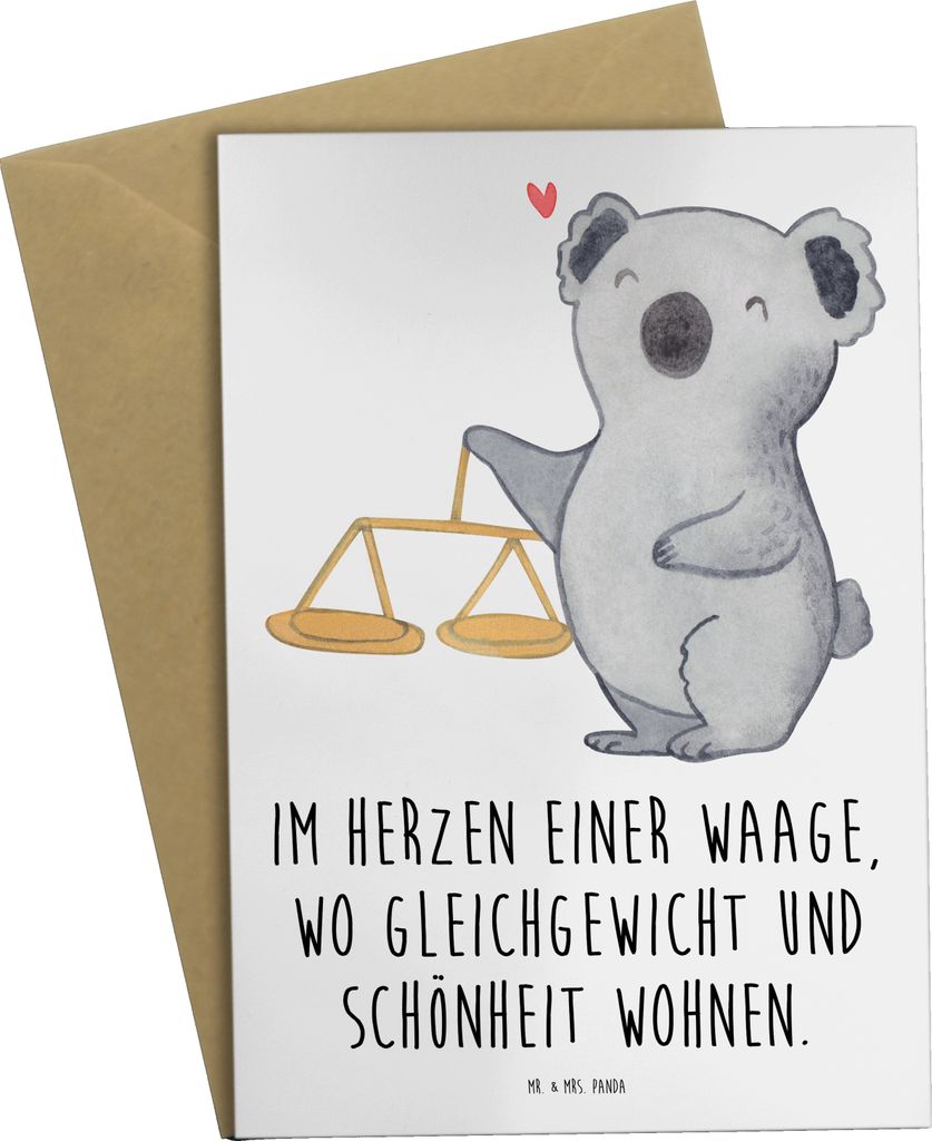 Mr. & Mrs. Panda Glückwunschkarte Waage Astrologie - Weiß - Geschenk, Tierkreiszeichen, Sternzeichen, hochzeitskarten, osterkarten, einladungskar...