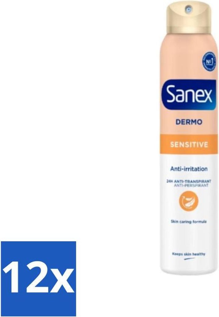 Sanex Dermo Sensitive Deodorant-Spray – 24 Stunden Antitranspirant – Anti-Hautreizung – 150 ml - Vorteilspack - 12 Stücke