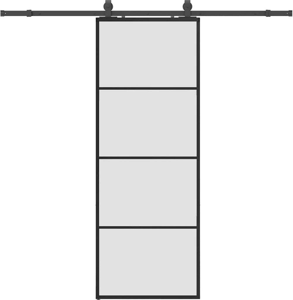 Schiebetür mit Beschlag Schwarz 76x205 cm ESG-Glas