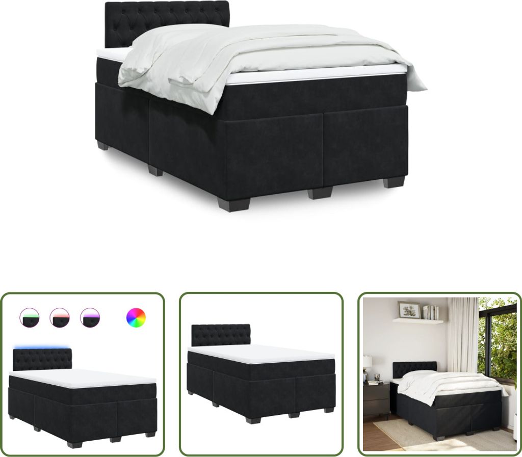 The Living Store Boxspringbett mit Matratze Schwarz 120x190 cm Samt