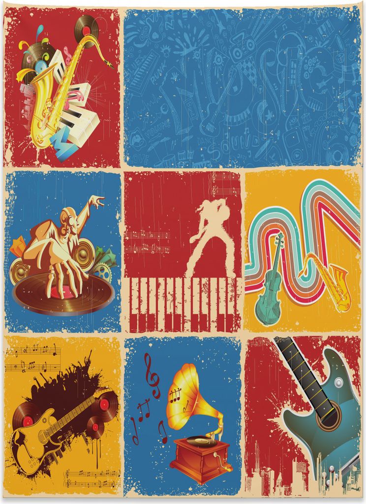 Abakuhaus Retro Wandteppich, Musik Jazz Grunge Boho aus Weiches Mikrofaser Stoff Kein Verblassen Klare Farben Waschbar, 110 x 150 cm, Mehrfarbig
