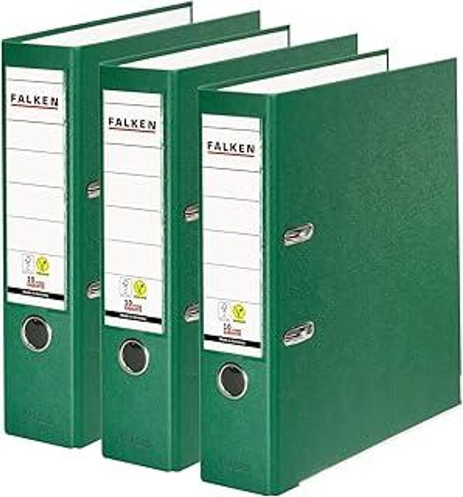 Original Falken 3er Pack PP-Color Ordner. Germany. 8 cm breit DIN A4 grün Vegan Kunststoff-Ordner Ringordner Aktenordner Briefordner Büroordner ...