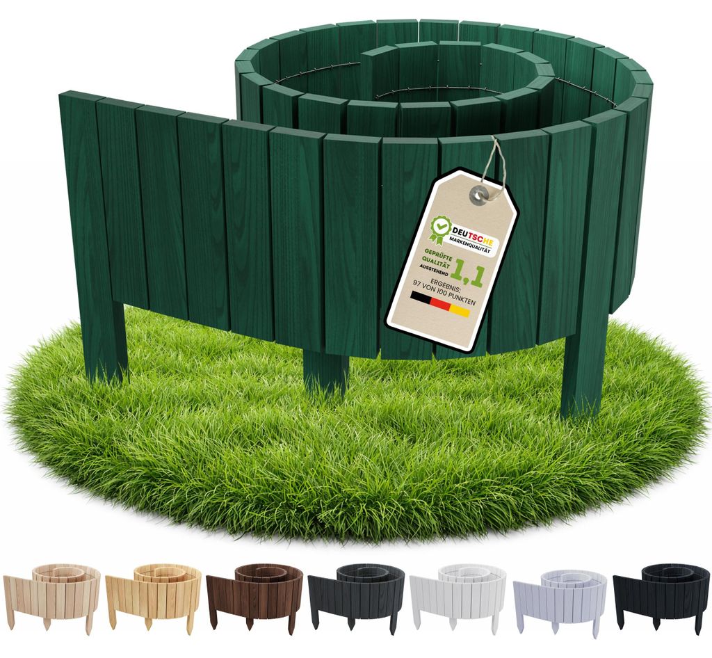 Floranica Beetumrandung Beeteinfassung 20 x 200 cm Grün Rasenkante Holz Gartenzaun Holzzaun flexibler Rollborder