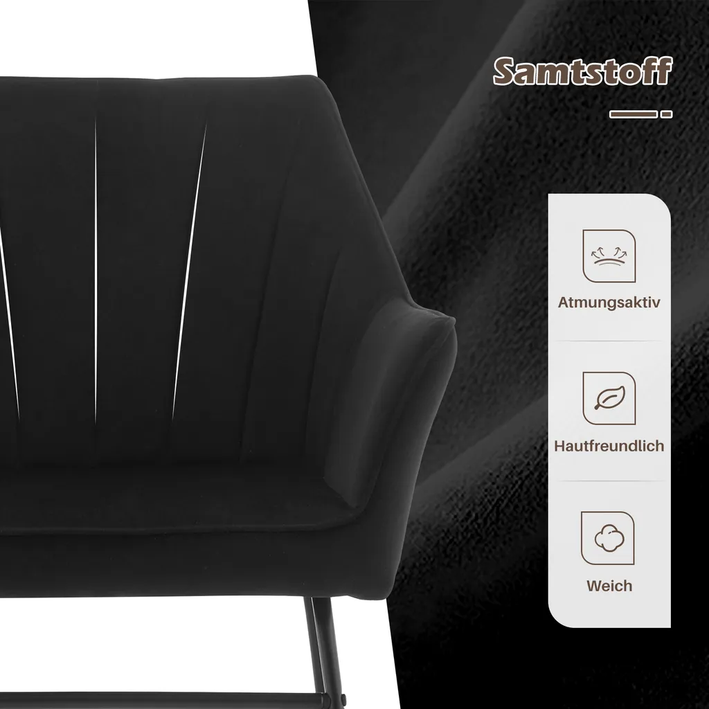 Lot de 2 Chaises de Table pour Salle à Manger et Cuisine en Tissu Noir