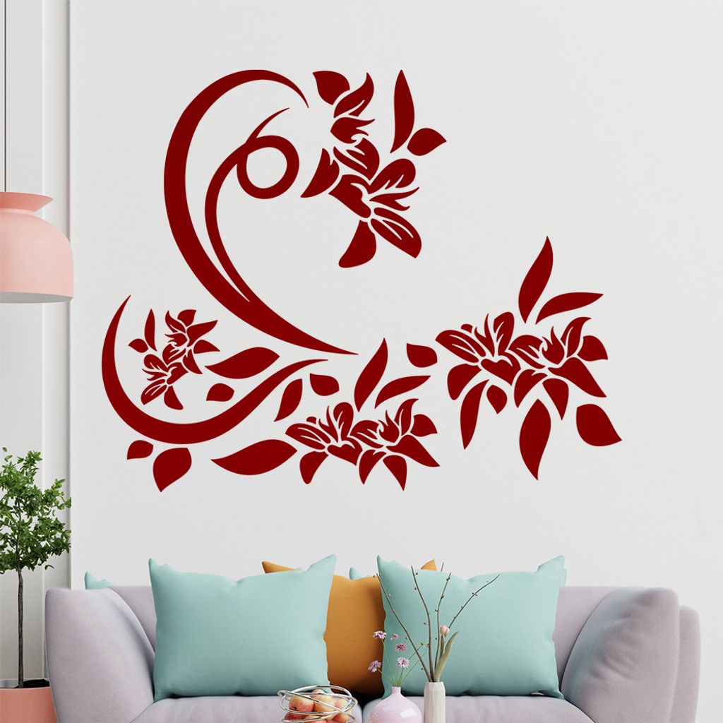 Tribal Ranke Blüte Wandtattoo in 6 Größen - Wandaufkleber Wall Sticker - Dekoration, Küche, Wohnzimmer, Schlafzimmer, Badezimmer