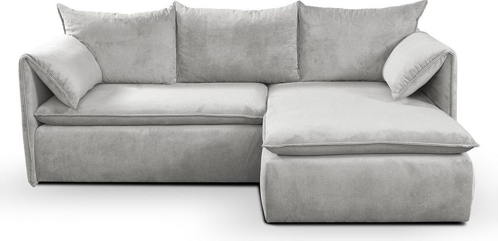 Ecksofa mit Schlaffunktion - Ecke Rechts - Feincord - Hellgrau - TEODORA