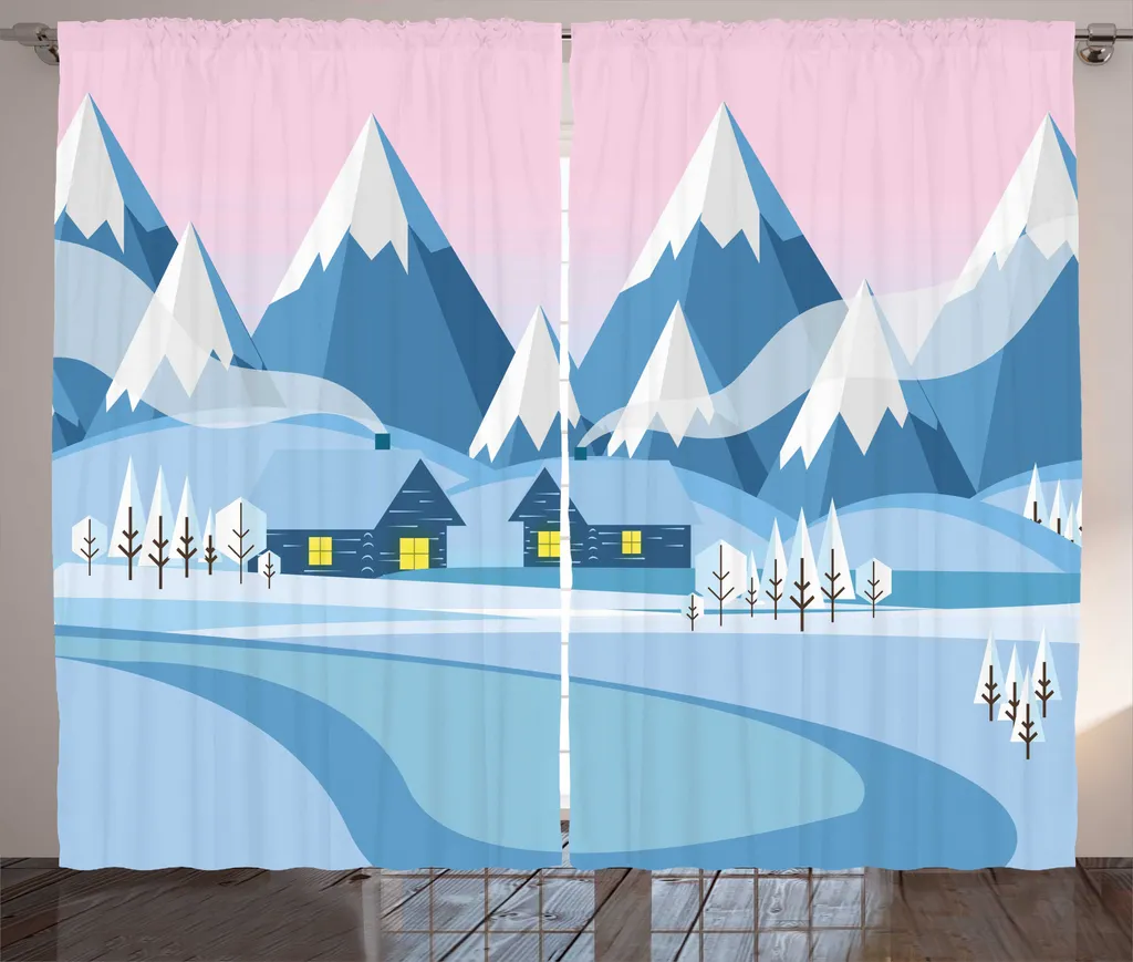 Rideaux de Salon Imprimés Paysage de Montagne 280x225 cm Bleu Azur