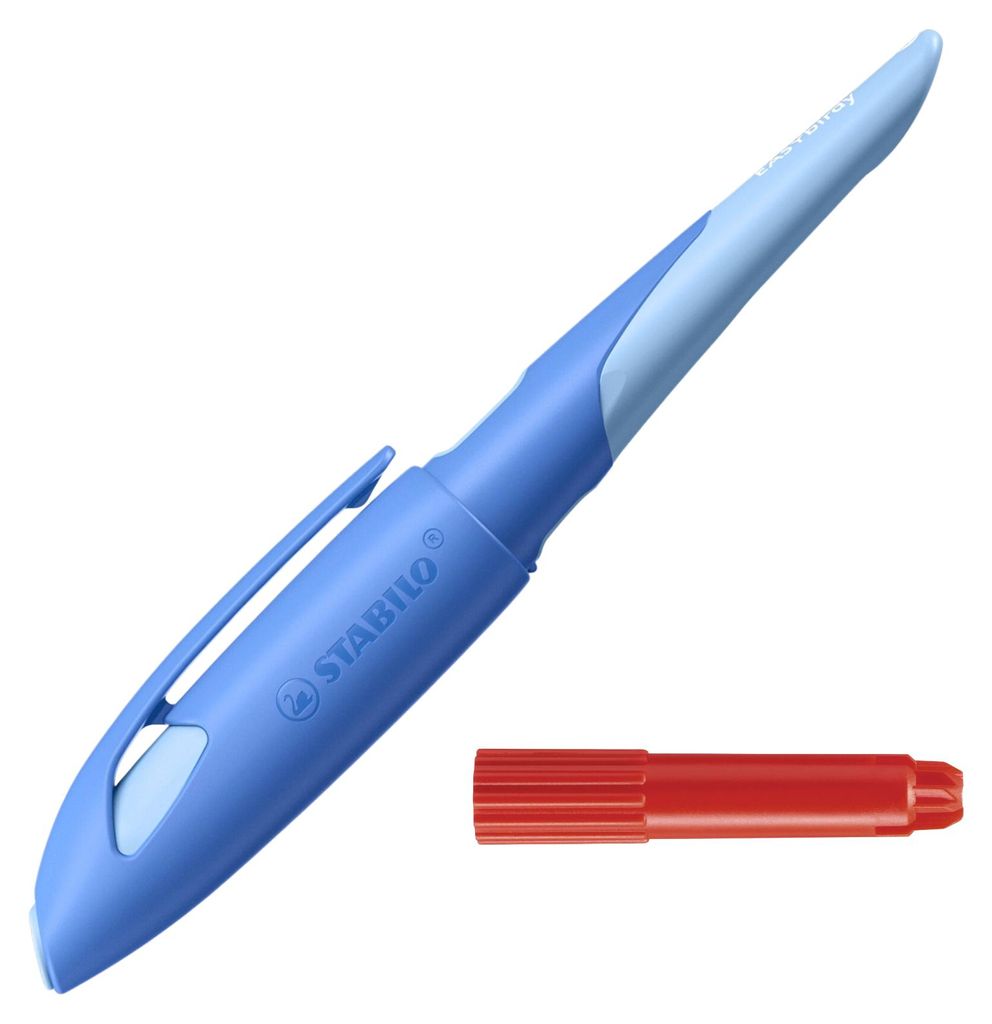 STABILO Ergonomischer Schulfüller EASYbirdy Pastel blau/hellblau - Rechtshänder:innen - Anfängerfeder (A) - mit Einstellwerkzeug