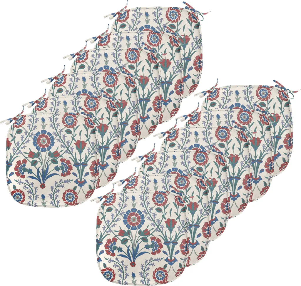 ABAKUHAUS Coussin de chaise marocain floral marron et bleu, lot de 12