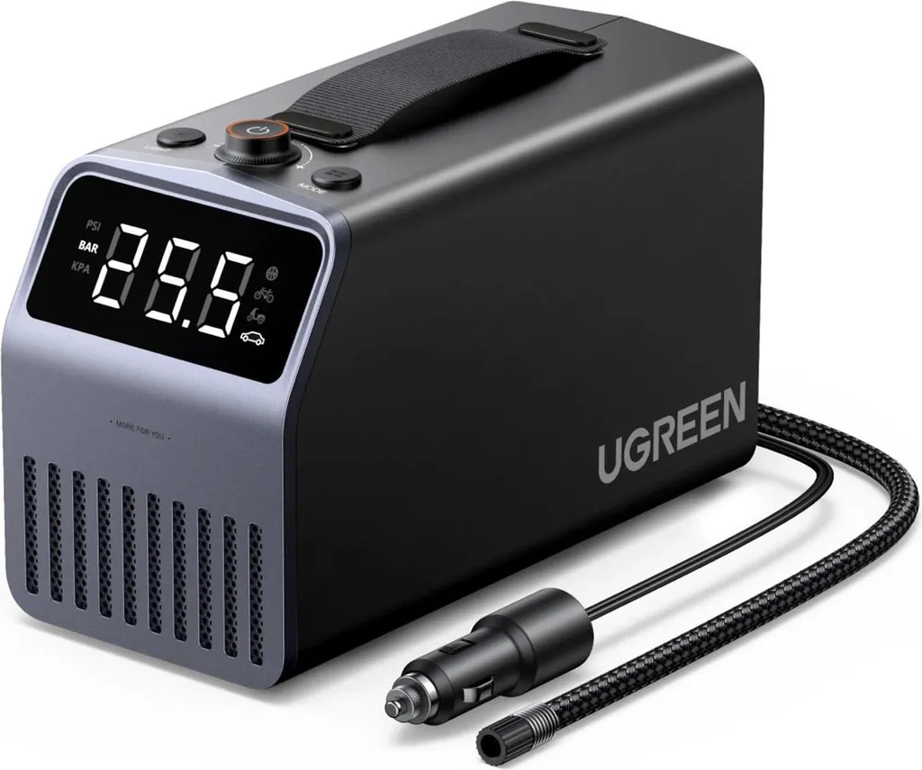 Pompa Auto Ugreen 150 PSI - Compressore Portatile Digitale 12V Grigio