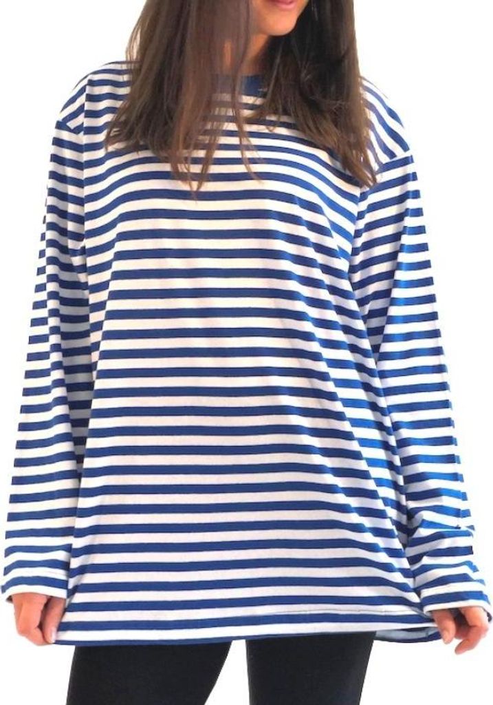 Herren oder Damen Karneval Uni Shirt langarm, geringelt, Art. 108 – 51158;blau/weiss,XXL