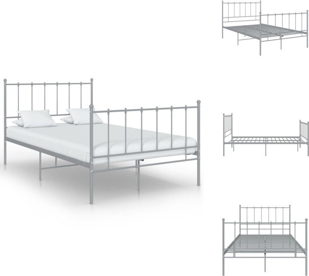 vidaXL Bett Grau Metall 120x200 cm - Betten & Bettgestelle
