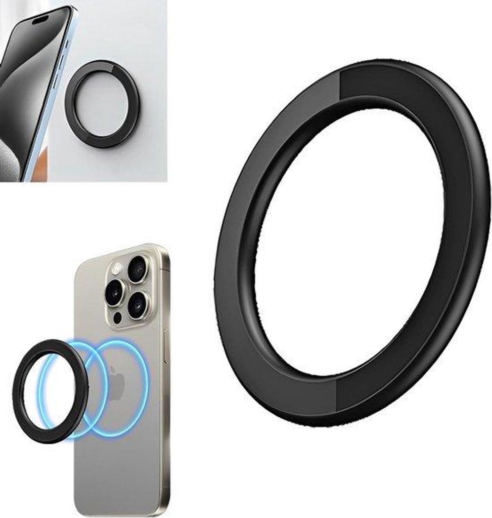 Magnetische iPhone-Halterung - MagSafe muursticker - ring autohouder - zwart - zelfklevend