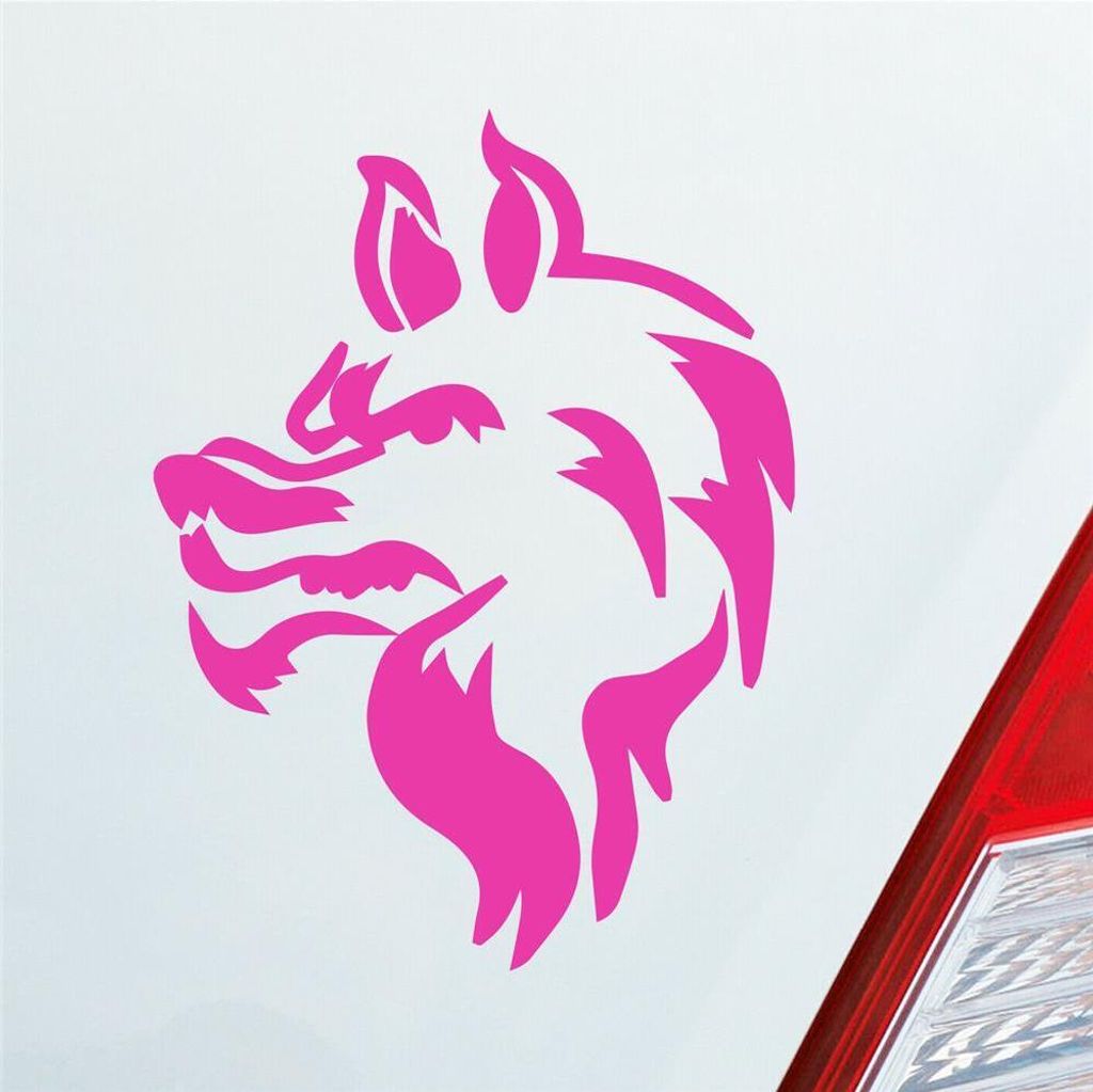Auto Aufkleber Böser Wolf Hund Tier Animal Tribal Tattoo 12x9 cm Pink Sticker Heckscheibenaufkleber