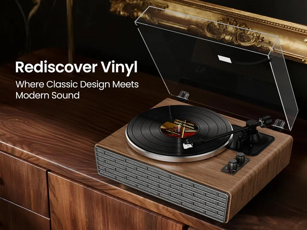 Platine Vinyle Bluetooth en Noyer Rétro avec Cellule Audio-Technica AT - 13