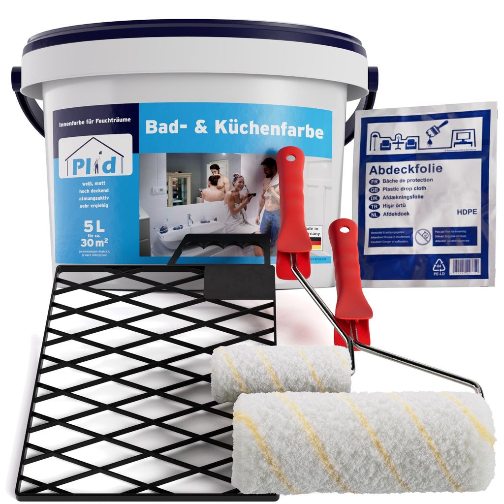 Plid Bad- & Küchenfarbe Weiß Matt 5L mit Anstreichset – Für Produktbild 