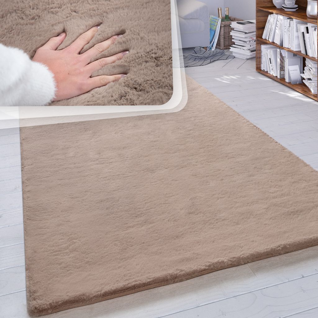 Hochflor Teppich Wohnzimmer Kunstfell Super Soft Einfarbig Grösse 120x160 cm