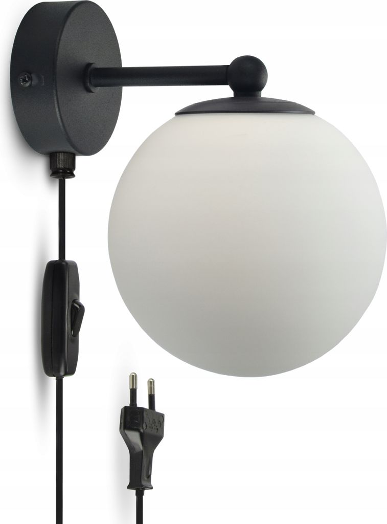 LUXOLAR Led Wandleuchte mit Schalter und Stecker, Glas Wandlampe Innen W15, G9 - Nachtlampe für Schlafzimmer, Weiß Glas Kugel 14cm