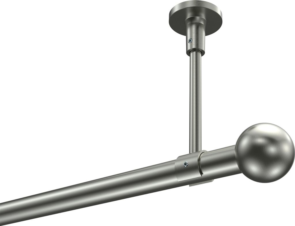 Interdeco Gardinenstange / Vorhangstange Edelstahl-Optik, Typ Sonette Luino (Kugel) ohne Ringe, Deckenmontage, 20 mm Ø 1-läufig, 120 cm