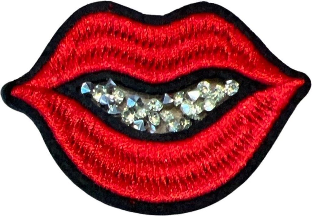Mund-Lippen-Emblem-Aufnäher mit Strasssteinen zum Aufbügeln