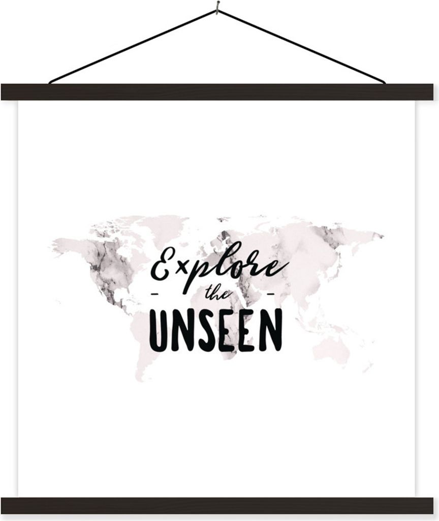 MuchoWow Textilposter Weltkarte - Zitat - Marmor 90x90 cm mit schwarzem Rahmen - Magnetisches