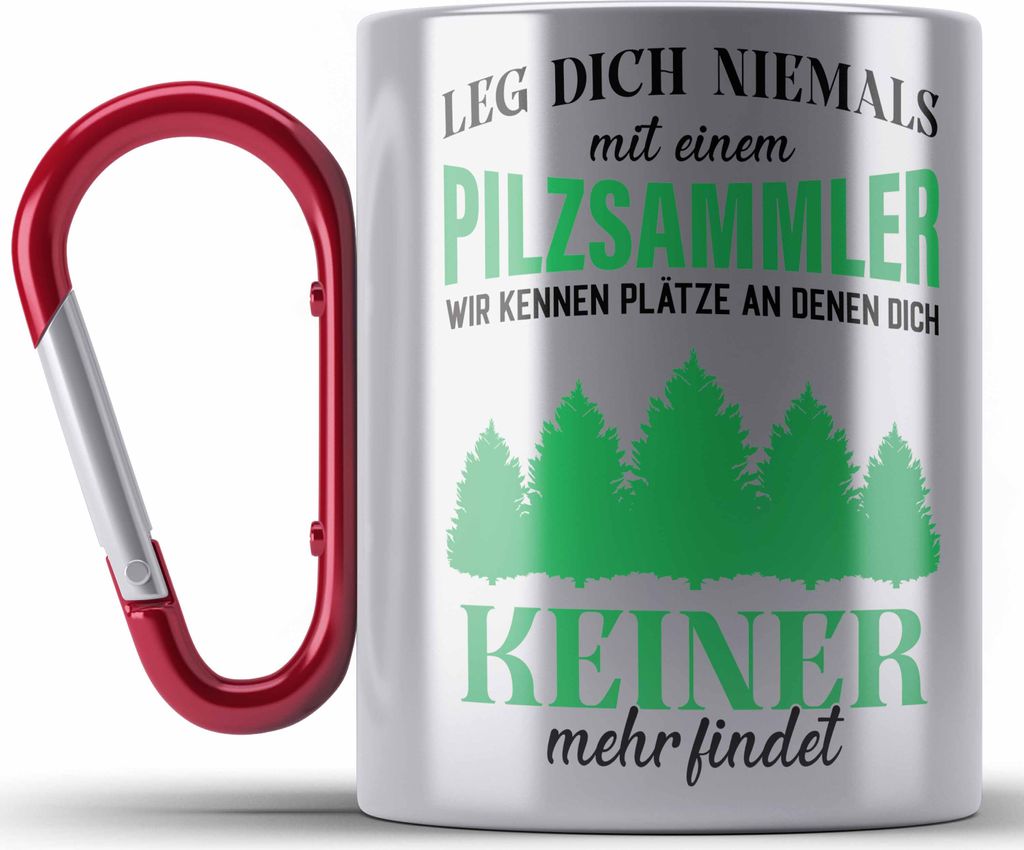 Trendation - Pilzsammler Geschenk Edelstahl Tasse Karabiner Pilze Sammeln Karabiner Edelstahl Tasse Karabiner Edelstahl Geschenkidee Pilzsucher Pil...