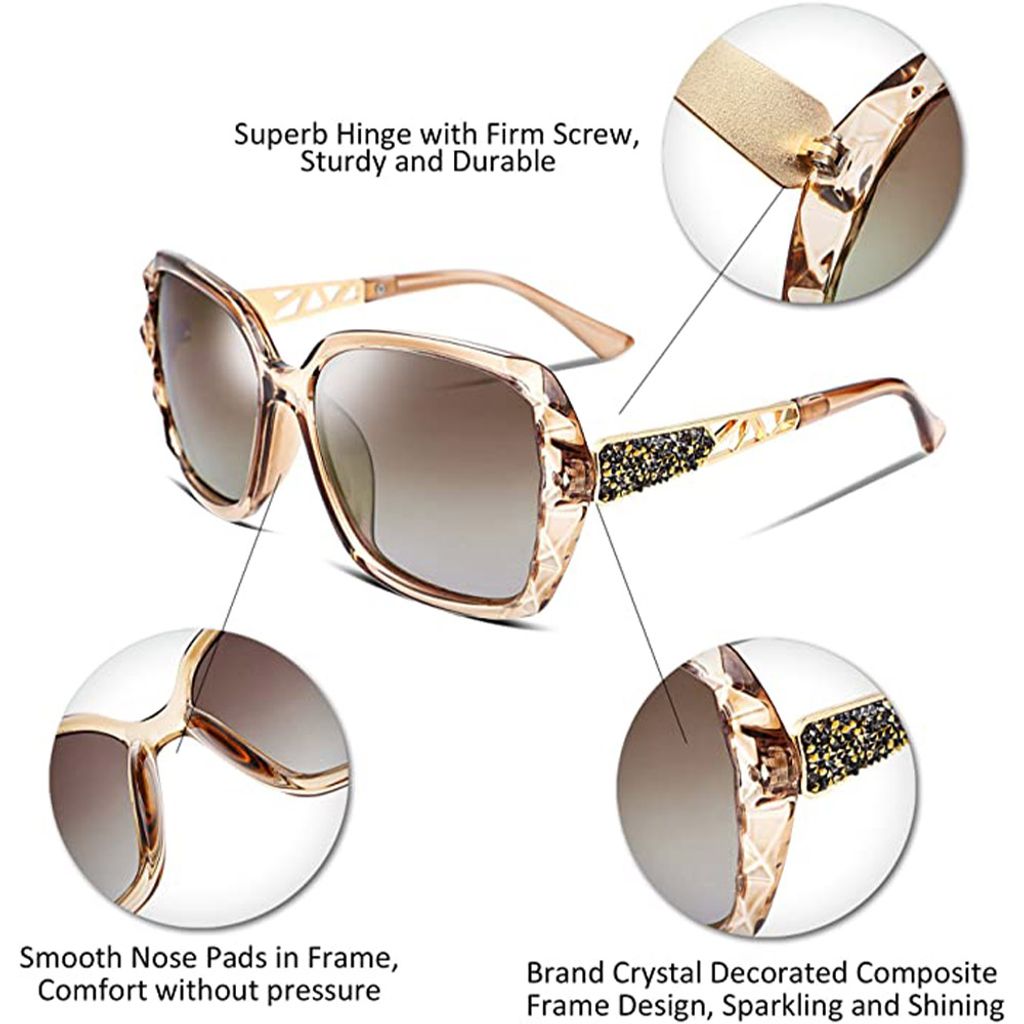 Polarisierte Damen-Sonnenbrille, quadratisch, funkelnd, Produktbild 6