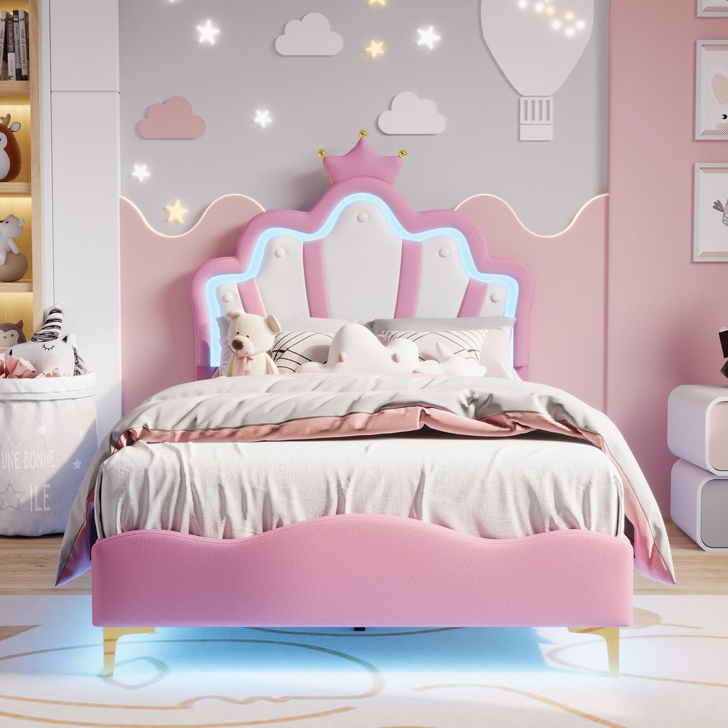Kinderbett Polsterbett 90x200 cm, Prinzessin Einzelbett mit Produktbild 