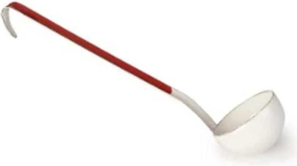 Emaillierte Schöpfkelle weiß und rot 6cm