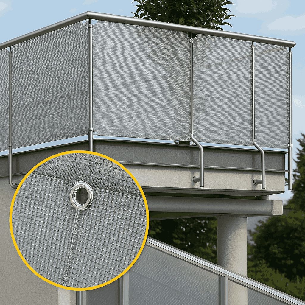 Balkon Sichtschutz Grau Licht- & Luftdurchlässig 24 Ösen Produktbild 