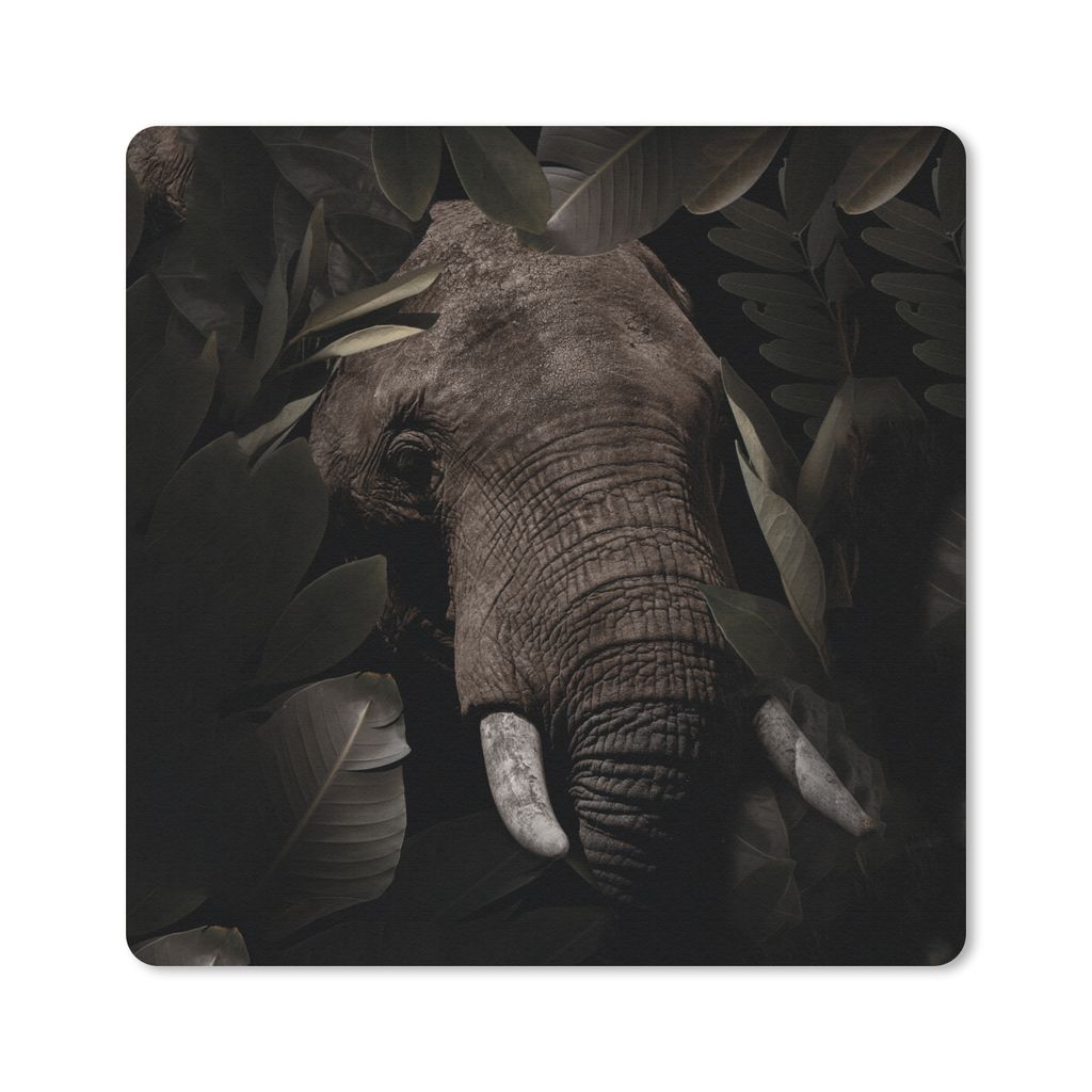 MuchoWow Mauspad Mousepad Elefant - Tiere - Blätter - Botanisch 20x20 cm - Mousepads - Maus Mat - Pad - Mausunterlage - Desk Mat - Bureauartikeln