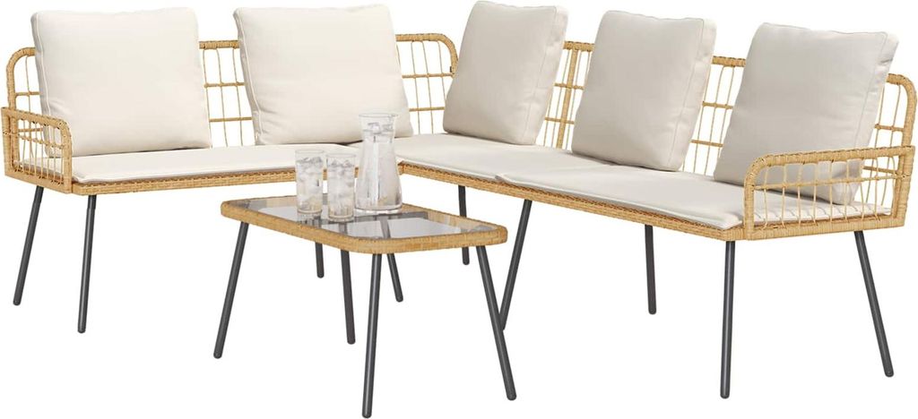 Gartensofa-set mit Kissen 2 pcs Natur Poly-Rattan