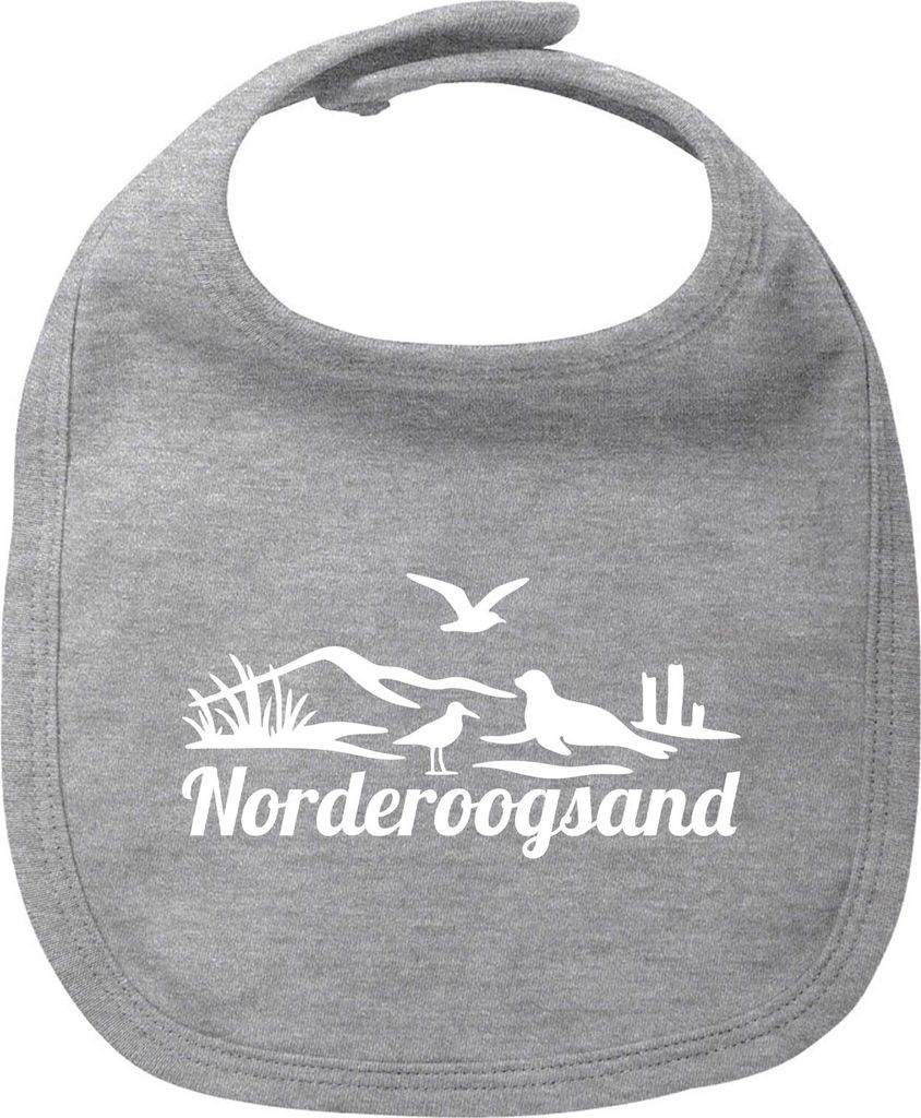 Huuraa Baby Lätzchen Norderoogsand Strandmotiv Heather Grey Klettverschluss Baumwolle Latz Geschenkidee