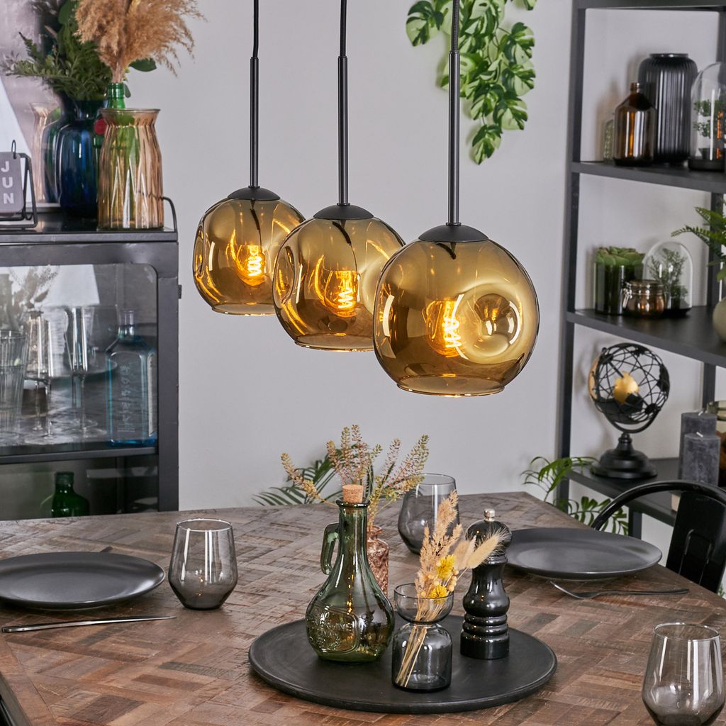 Villamare Hängelampe aus Metall/Glas in Schwarz/Goldfarben
