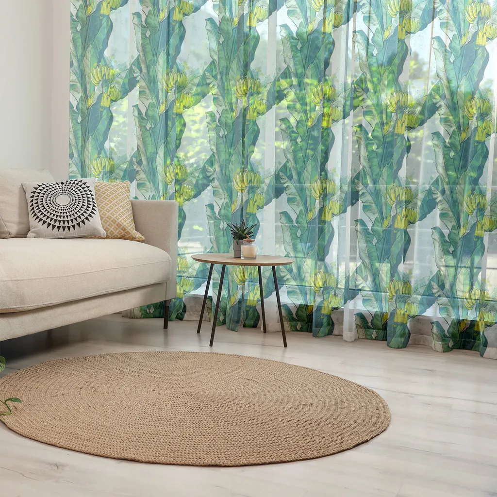 Grand Tapis Mural Soyeux Motif Bananier Jaune et Bleu Pétrole 160x274cm