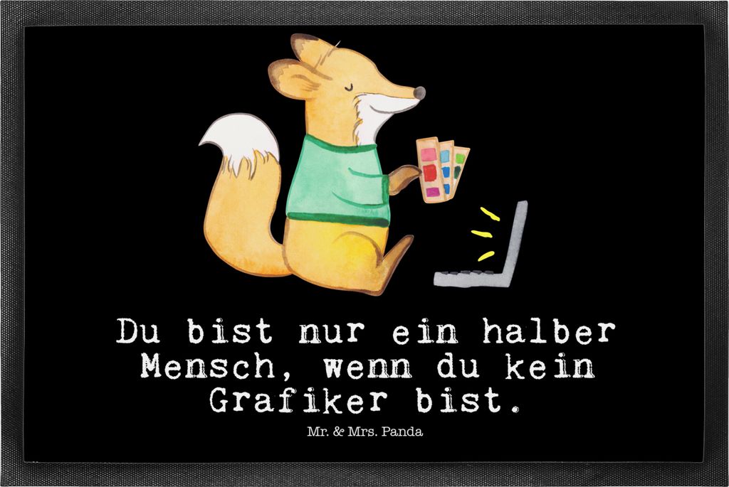 Mr. & Mrs. Panda Fussmatte Grafiker Herz 50 x 75 cm - Schwarz - Geschenk, Designer, Outdoor-Matte, Schmutzmatte, Lustig, fußmatte, Bodenvorleger, ...