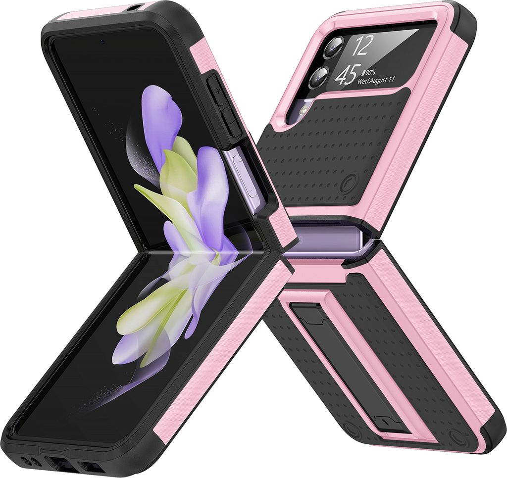 Für Samsung Galaxy Z Flip 4 5G Hülle Militärqualität Stoßfest Hybrid 2 in 1 Hart PC Weich TPU Handyhülle Pink Schwarz