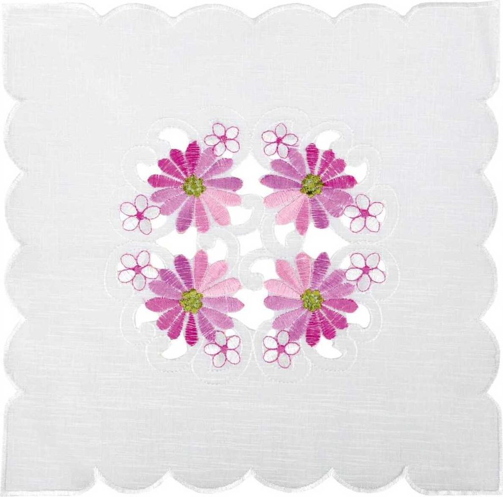 Tischdecke mit Stickerei, mit Blumen oder Schmetterlingen bestickte Ø 30cm Decke für den Tisch, (Rosa - Pink / Eckig)